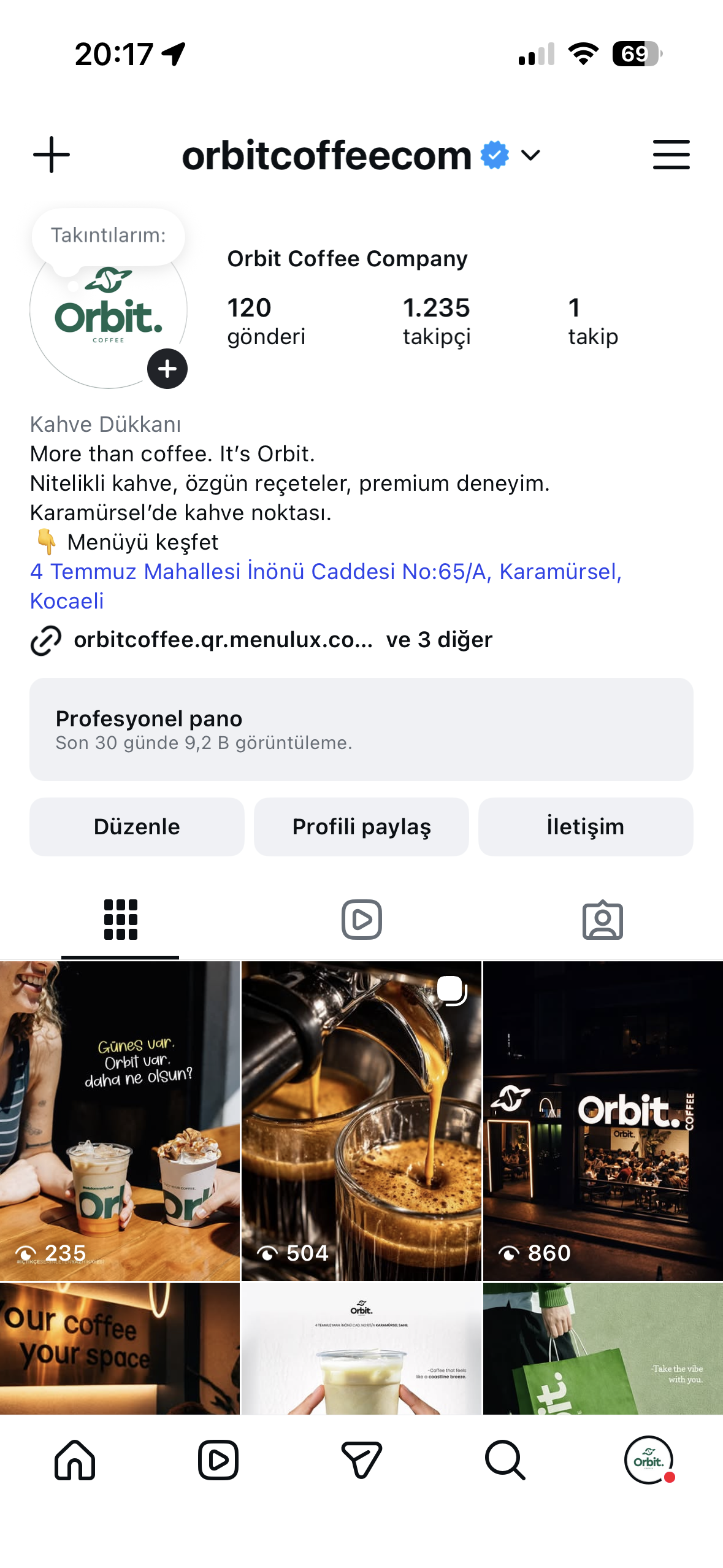Orbit Coffee Instagram profil ekranı